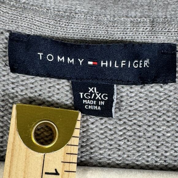 TOMMY HILFIGER Y2K Men’s Cable Knit Button Cardigan Sweater Gray XL Crest Logo - Picture 7 of 9